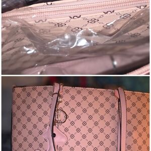 Chic Pink Patterned Tote with Gold Accents